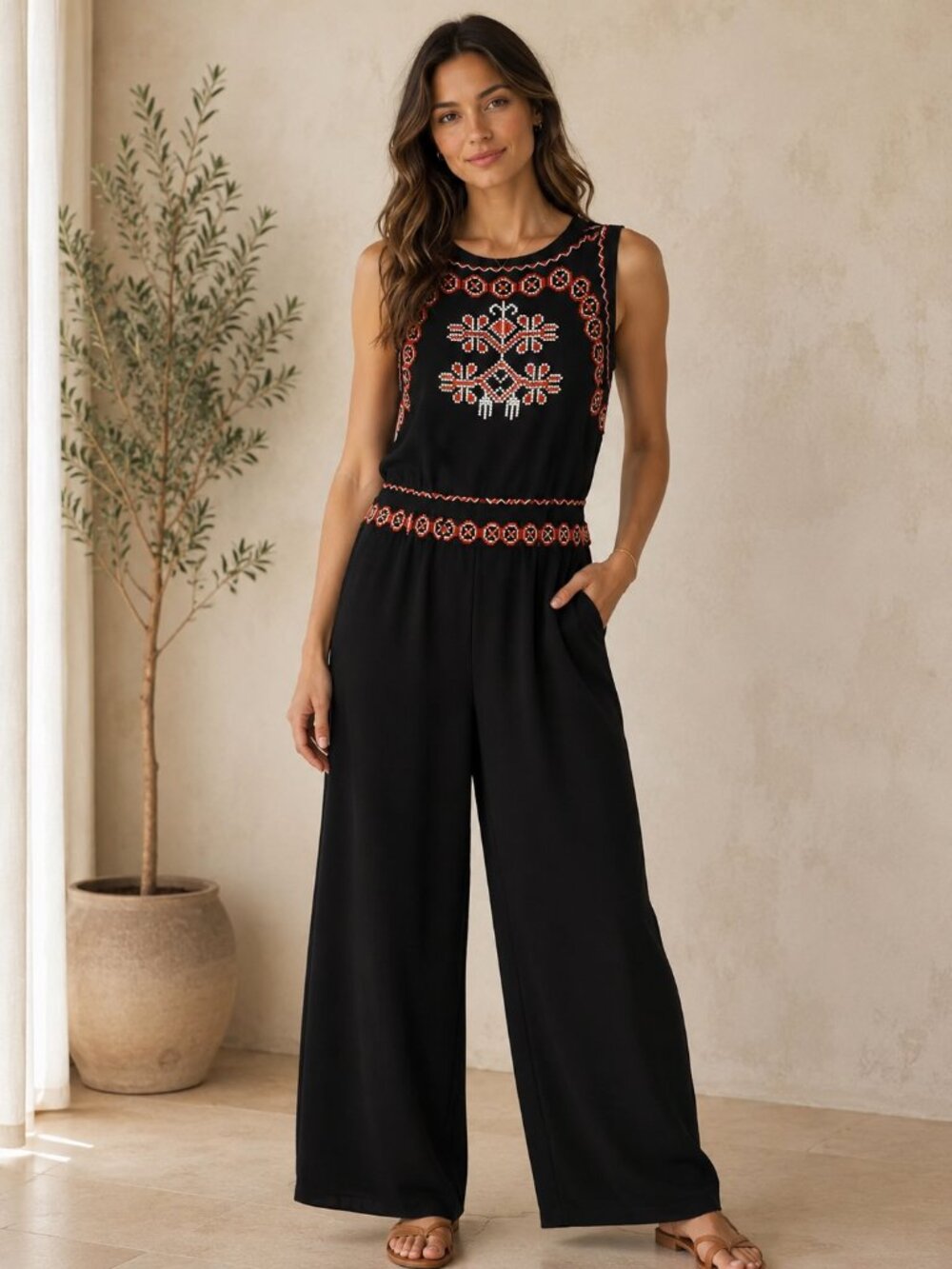 Bohemian black TOPSHOP EMBROIDERED JUMPSUIT Romper size small